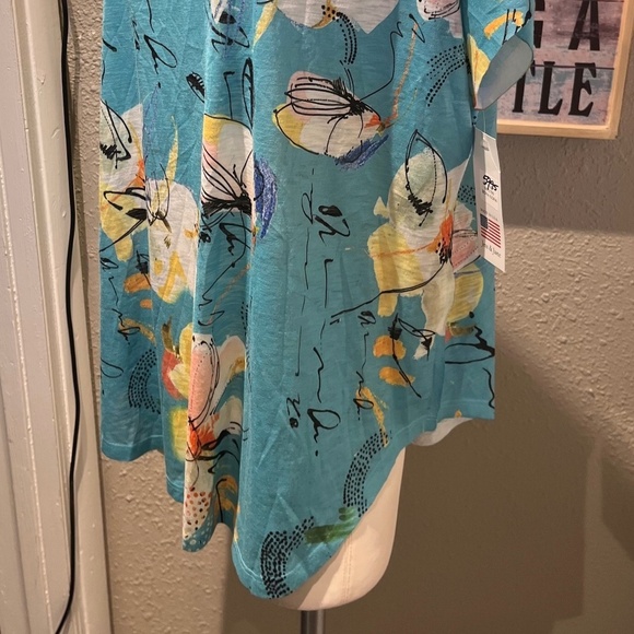 large blouse cap sleeve spring floral teal pattern nwt jess and Jane top - Picture 2 of 12